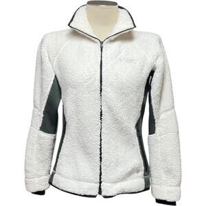 Columbia Sherpa Fleece Jacket Coat White Green Medium